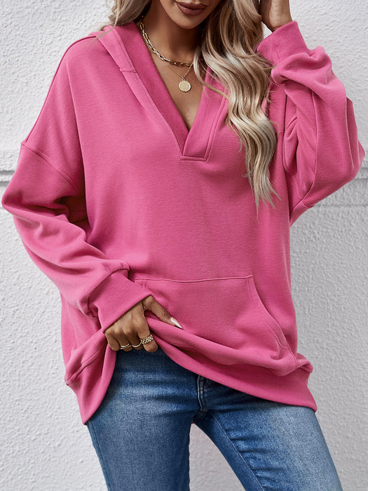 Autumn Winter Women Tops Solid Color Hooded Kangaroo Pocket Long Sleeve Women Sweater