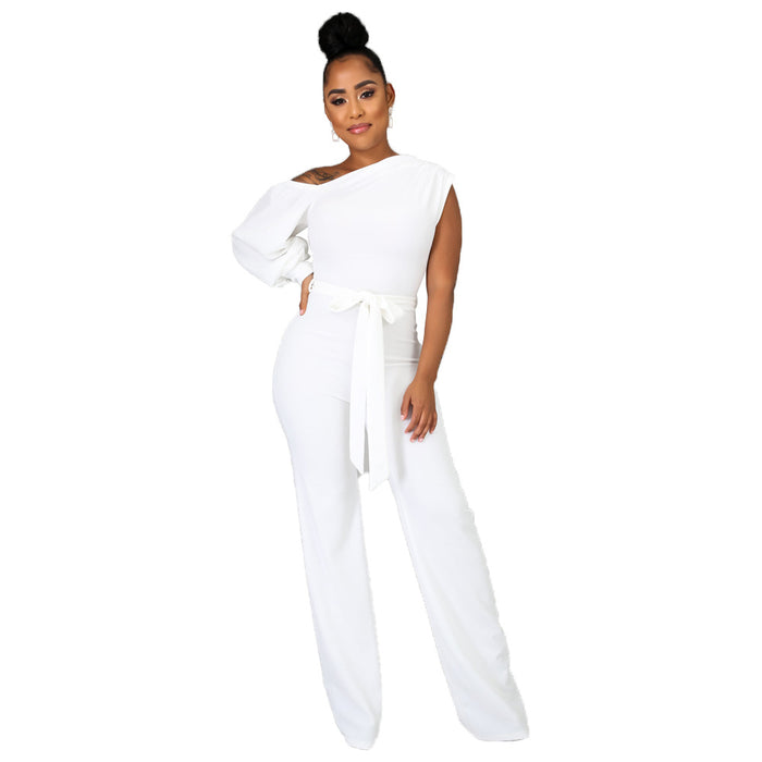 Women Wear  Solid Color One-Shoulder Women  Wide Leg  Women Jumpsuit