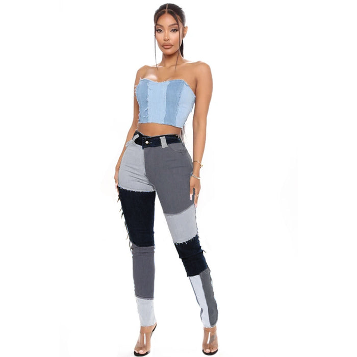 Autumn New Super Stretch High Waist Tassel Pencil Slim Fit Women Denim Trousers