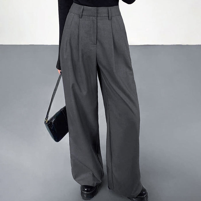 Fall Women  Wear Office High Waist in Gray Wide Leg Pants Women  Draping Effect Work Pant