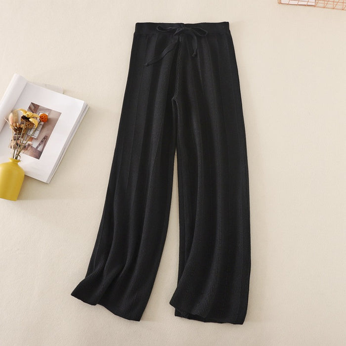 Knitted Thick Wide Leg Pants Women Autumn Winter High Waist Loose Drooping Straight Casual Long Pants Loose Vertical Stripes