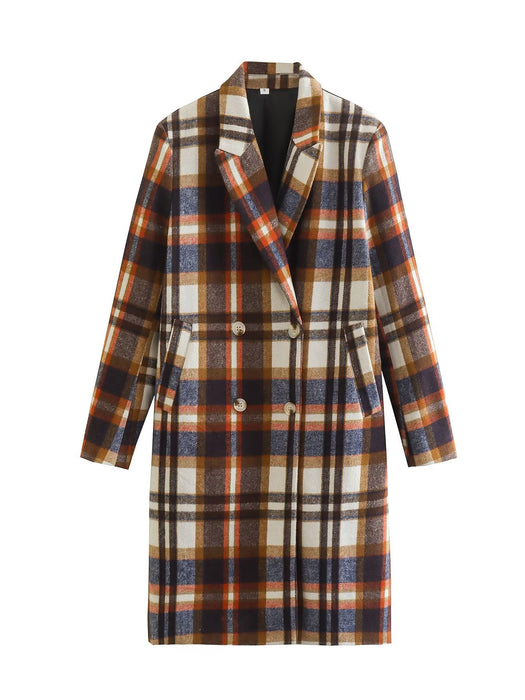 Autumn Women Mid Length Plaid Coat Coat