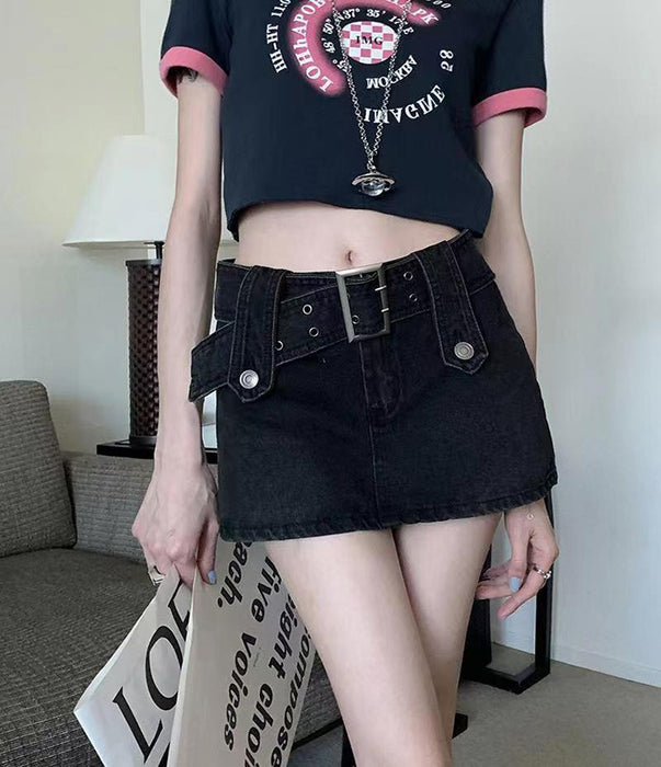 Vintage Denim Skirt Women Summer Sexy Skirt High Waist Slimming A line Sheath Culottes