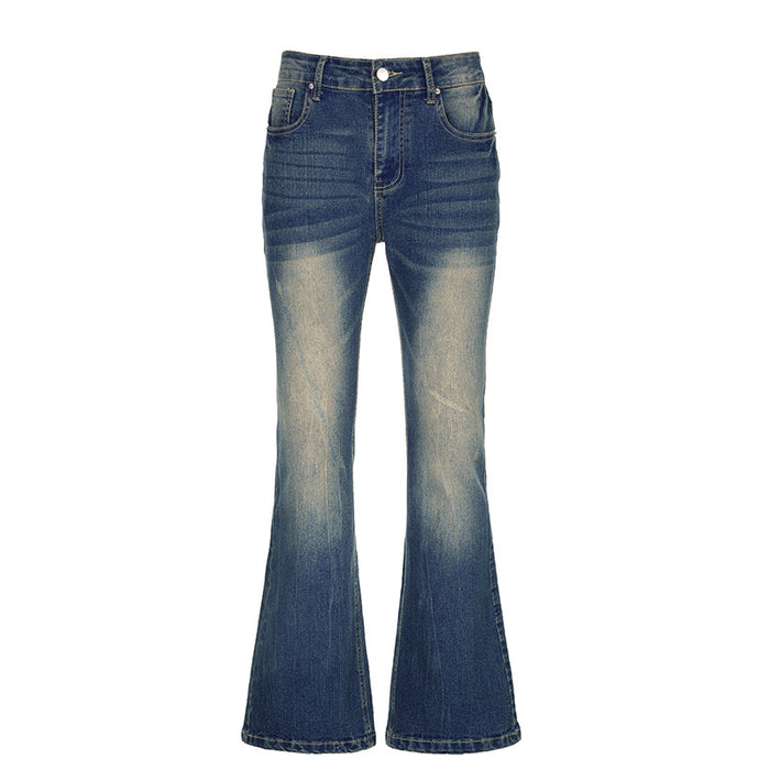 Street Stretch Slim Washed Blue Jeans Mid Waist Basic All Matching Sexy Slimming Bootcut Pants