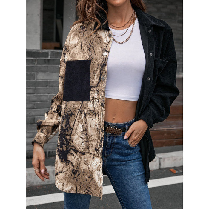 Casual Loose Leopard Print Long Sleeve Color Matching Single-Breasted Mid-Length Shirt plus Size Women Shirt Top for Women