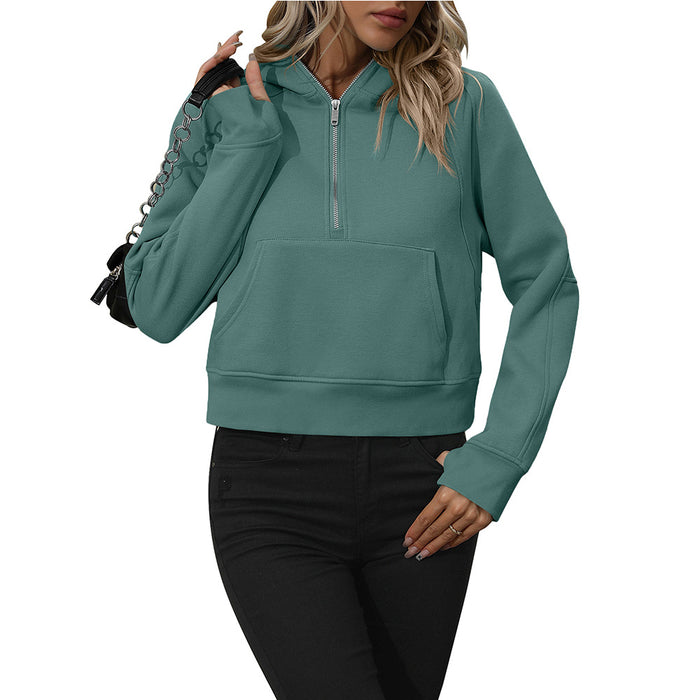 Ladies Half Zip Pullover Sweatshirt Short Chic Sweatshirt