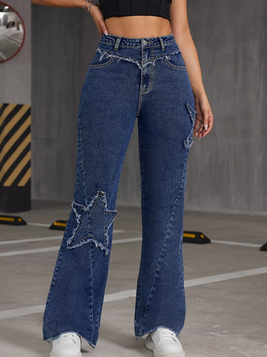 Sexy Fashionable Frayed Hem Stitching Design Feeling Slightly Pull High Waist Slimming Straight Mop Denim Trousers for Women