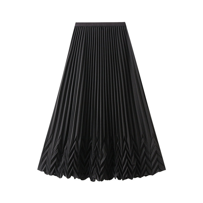 High Grade Water Ripple Pleated Pleated Skirt Women Summer Swing Slimming Drape Midi A line Skirt