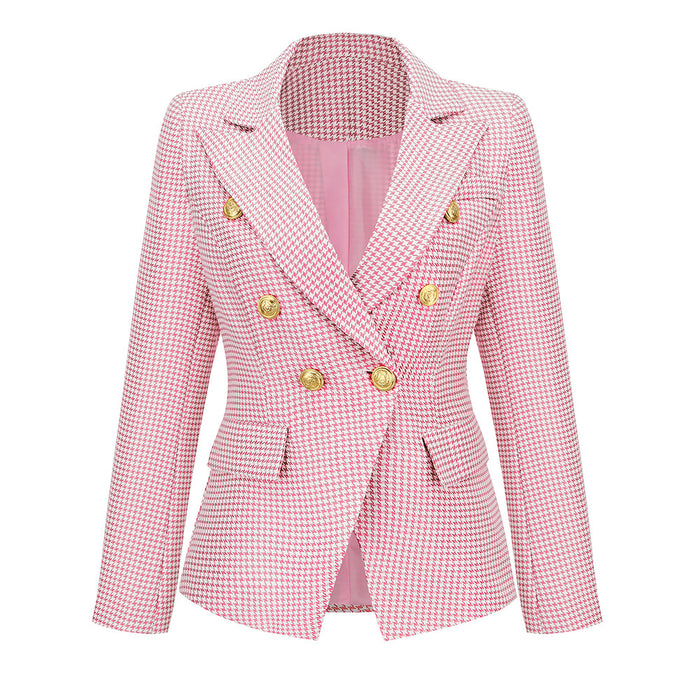 Autumn Winter Women Slim Fit Houndstooth Small Coat Blazer