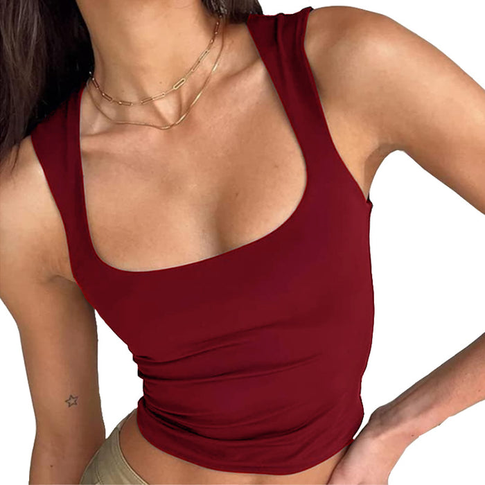 Summer Solid Color Slim Fit Tank Top Sleeveless Casual Short Sling Women Clothing