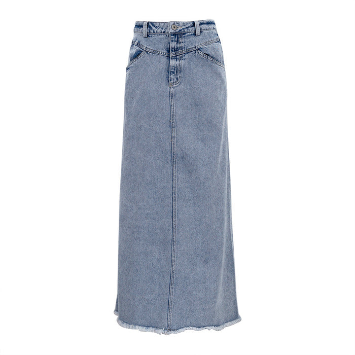 High Waist Slimming A  line Long Retro Skirt Women  Clothing Spring Summer Denim Skirt Women