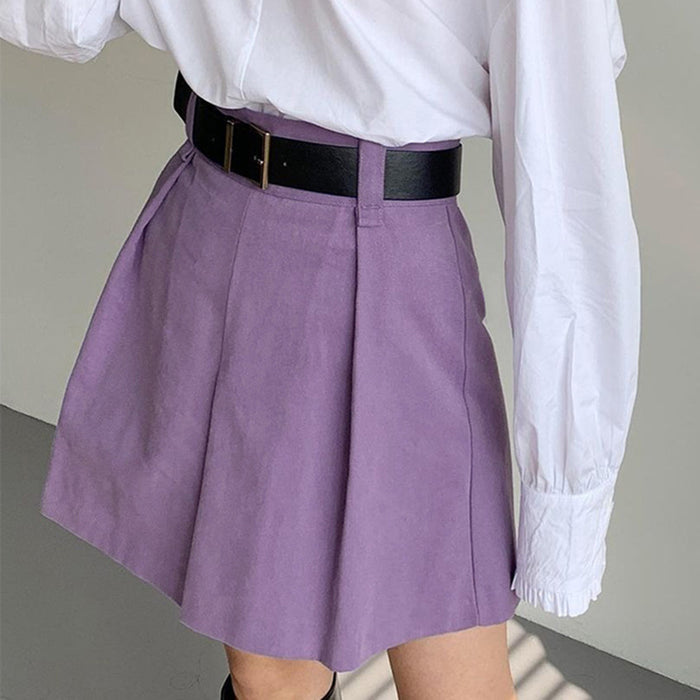 Spring Women Clothing Short Skirt High Waist Ruched Skirt Casual Office Sheath Purple A- line Skirt