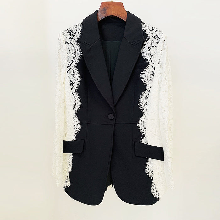 Quality Star Slim Fit One Button Contrast Color Lace Stitching Blazer