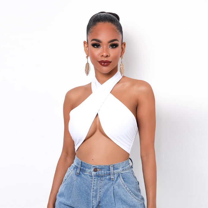 Criss Cross Women Clothing Nightclub Sexy cropped Halter Bottoming Tube Women Vest