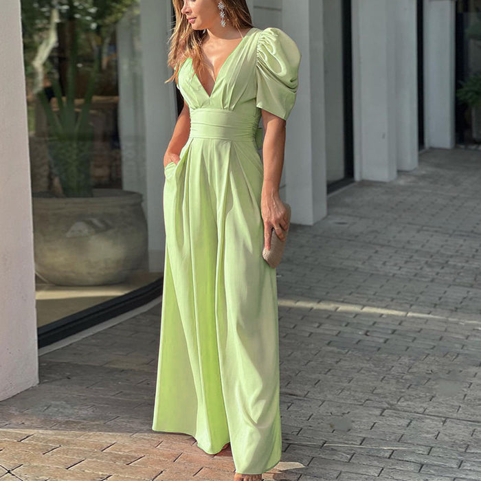 Summer Women Clothing Sexy V-neck Backless Long Jumpsuit