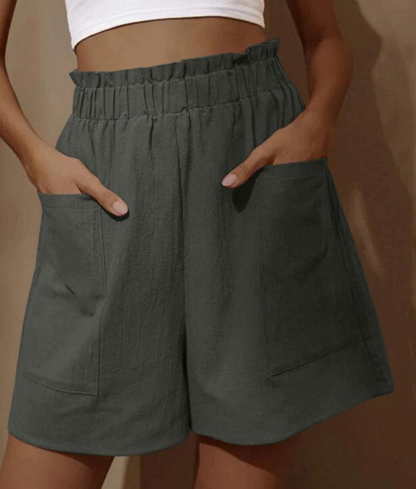 Summer Cotton Linen Outerwear Bud High Waist Shorts Wide Legs Casual Pants