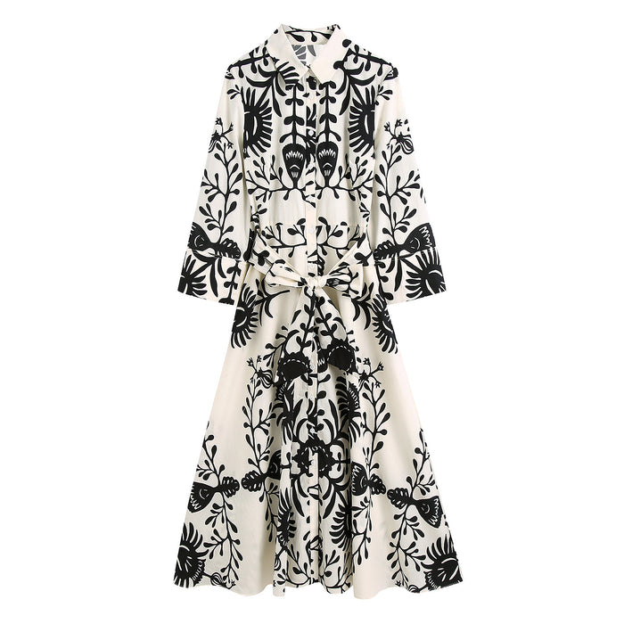 Summer Wind Women Long Sleeve Printed Shirt Dress