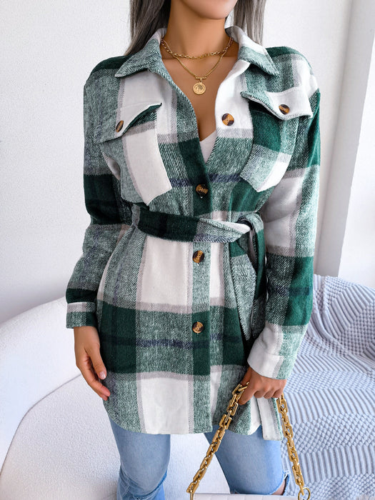 Autumn Winter Casual Long Sleeve Tied Thick Woolen Coat Women Clothing