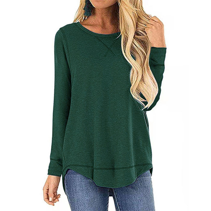 Casual Autumn Winter Women Clothing Round Neck Solid Color Slim Fit Long Sleeves Top Women