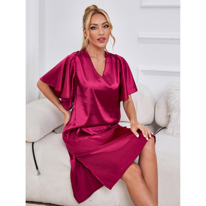 Pajamas Women Silk like High Grade Home Wear Ice Silk Satin Nightdress Women Summer