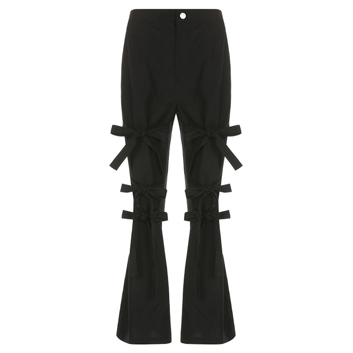 Bowknot Lace up Design Low Waist Slightly Spicy Casual Pants Sexy Street Slimming Trousers