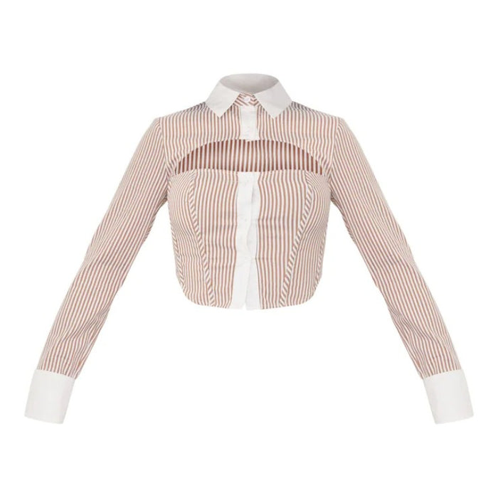 Sexy Slim Striped Stitching Long Sleeve Brand Shirt Women