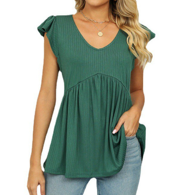 Summer V Neck Pullover Sleeveless Top Solid Color Casual Vest Women