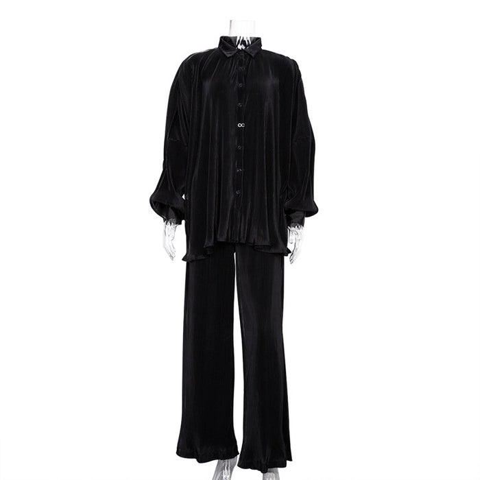 Early Spring Women Clothing Pleated Loose High Waist Niche French Retro Set Women Pleated Mop