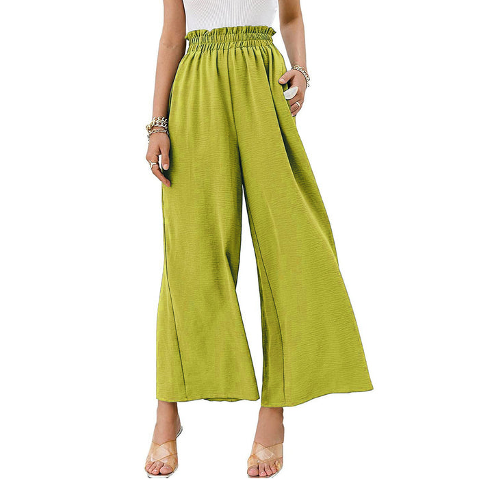 Spring Summer Cotton Linen Women Solid Color High Waist Loose Casual Wide Leg Pants