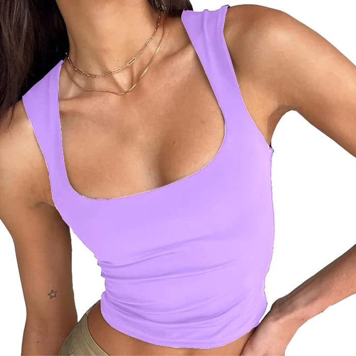 Summer Solid Color Slim Fit Tank Top Sleeveless Casual Short Sling Women Clothing