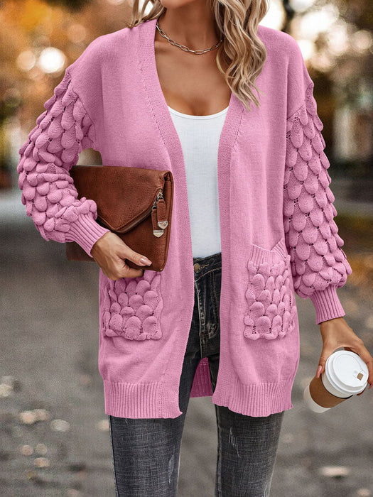 Autumn Winter Solid Color V neck Cardigan Long Sleeve Knitted Pocket Sweater