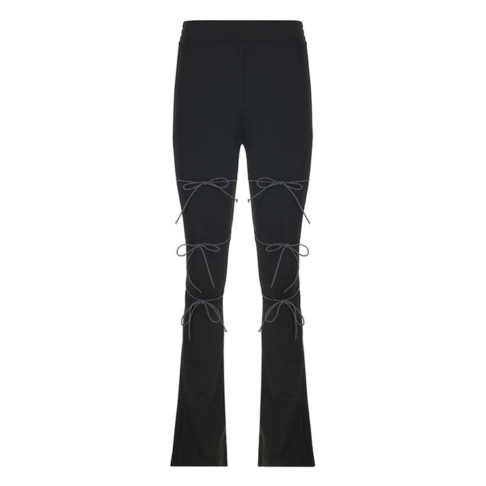 Skinny Hip Raise Bootcut Trousers Personality Bandage Sports Yoga Sexy High Waist Casual Trousers