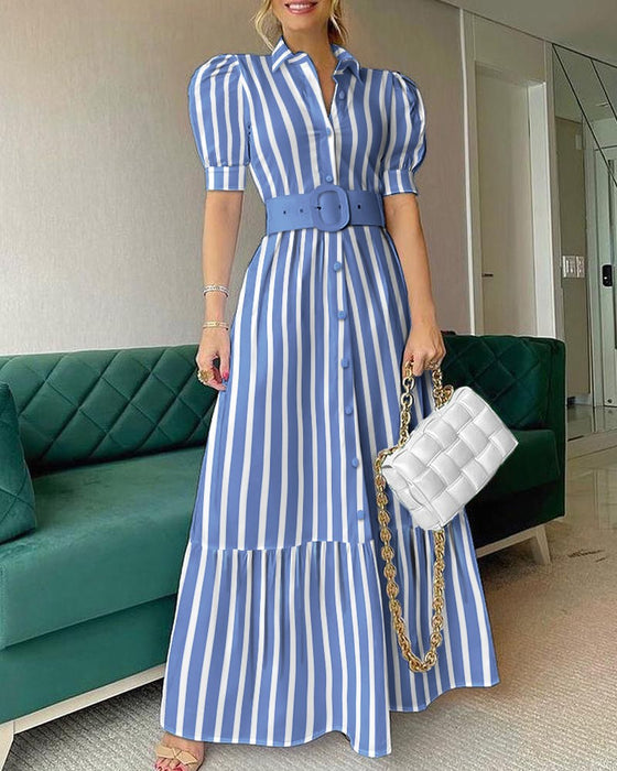 Office Long Short Sleeve Large Swing Dress with Belt