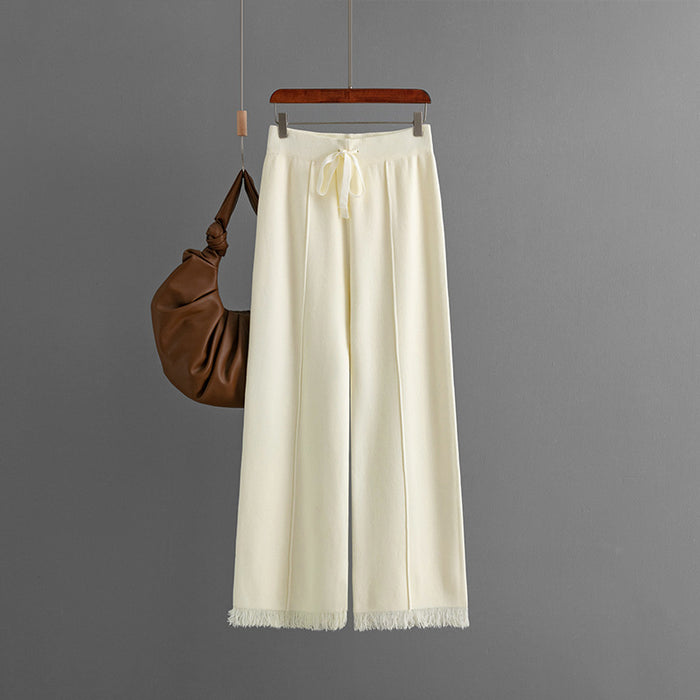 Solid Color Tassel Knitted Wide-Leg Pants Autumn Winter Loose Slimming All Matching Pants