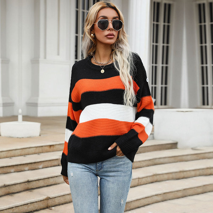 Sweater Trendy Thin Long Sleeve Loose Striped Sweater for Women