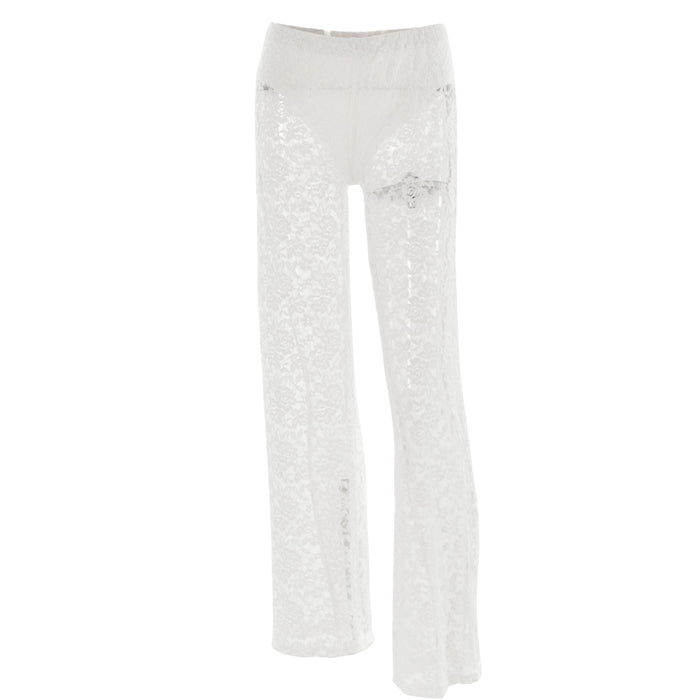 Summer Sexy All Matching Lace See through High Waist Stitching Long Straight Leg Pants