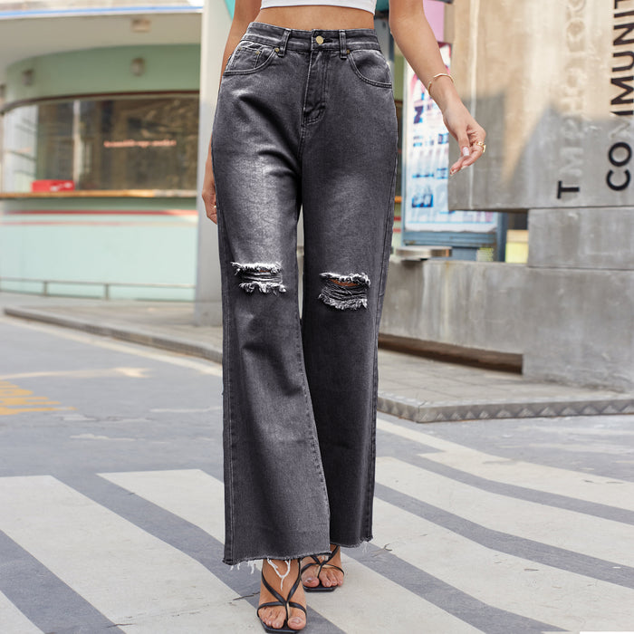 Denim Wide Leg Trousers Ripped Skinny Jeans Women