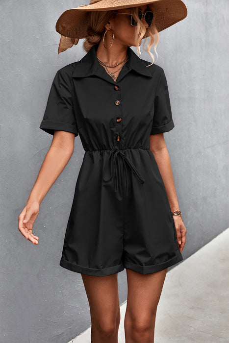 Spring Summer Popular Shirt Collar Short Sleeve Lace-up  Romper