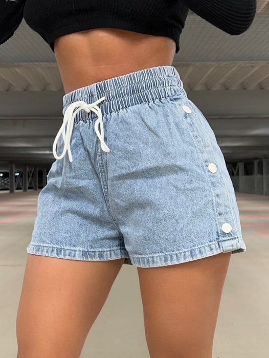 Spring Summer Office Elastic Solid Color Slimming Denim Shorts