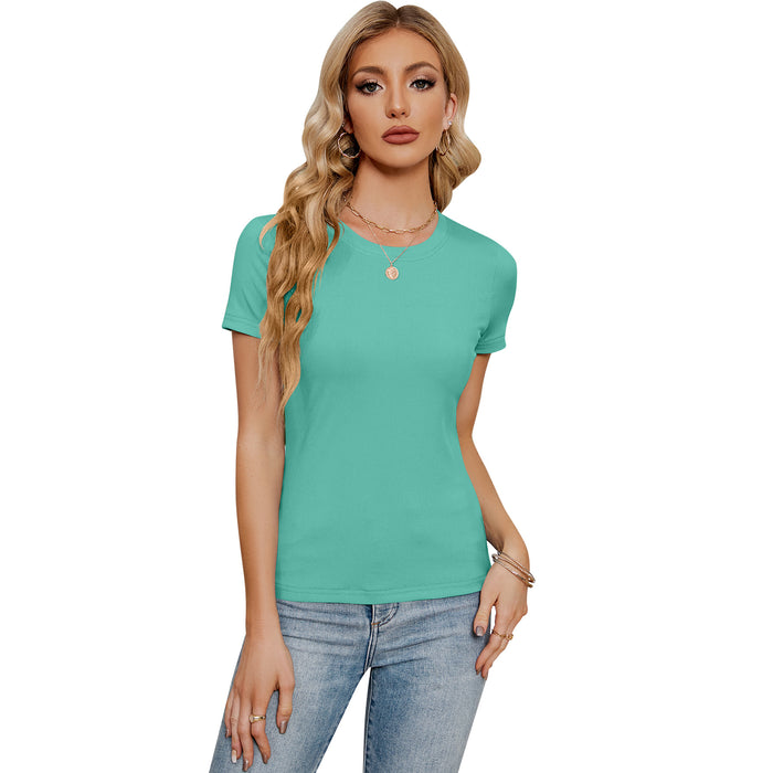 Short Sleeve round Neck T shirt Women Slim Stretch Sweater