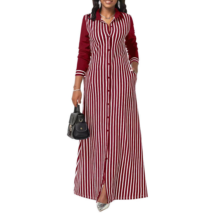 Ladies Casual Shirt Women Outer Wear Striped Long Sleeve Shirt Dress Women Clothing