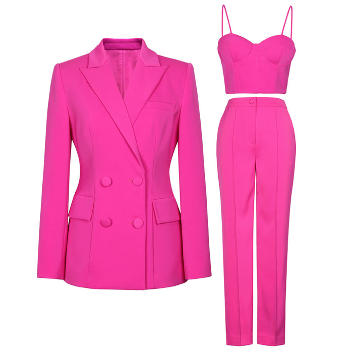 Autumn Winter High Quality Office Red Festive Professional Lady Suit Set Three Piece Set