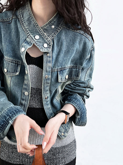 Washed Denim Jacket Women Autumn Retro Chic Jacket Short Top