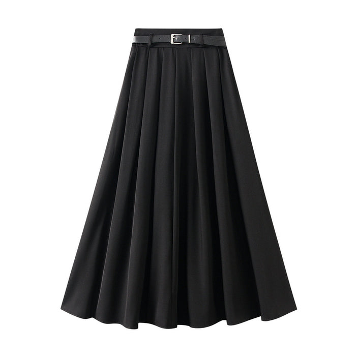 High End Pink Skirt for Women Mid Length Skirt High Waist Slimming Elegant Pleated A line Skirt