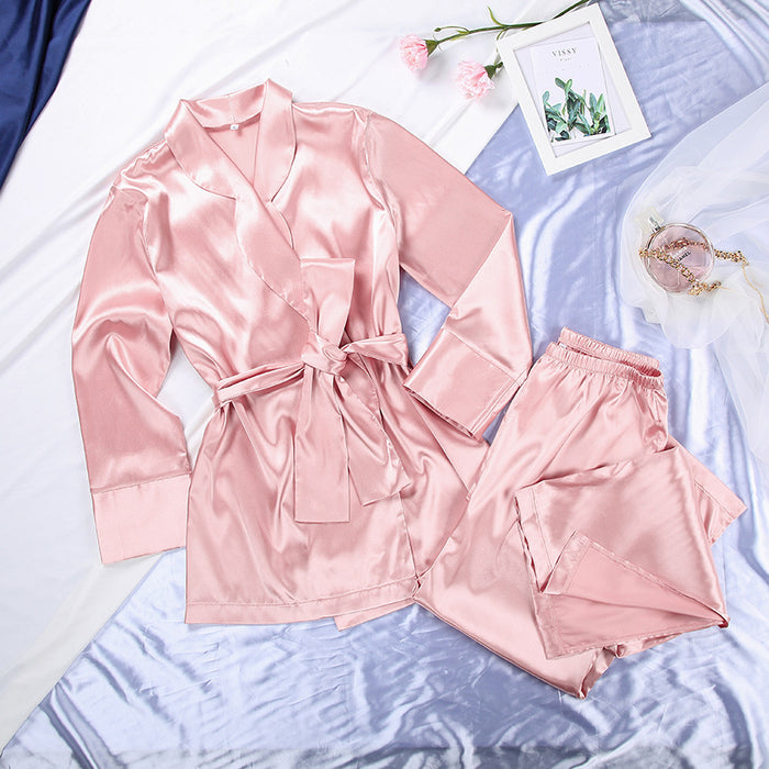 Autumn Winter Satin Satin Satin Pink Nightgown Wedding Pajamas Women High-End Fashion Artificial Silk Morning Gowns Home Wear