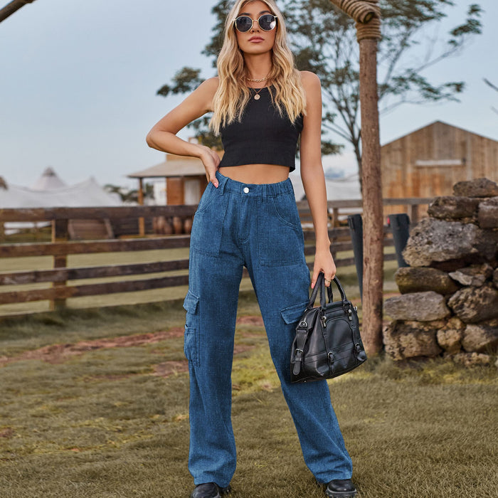 Sexy Personality Elastic Waist Denim Casual Overalls Trousers Women