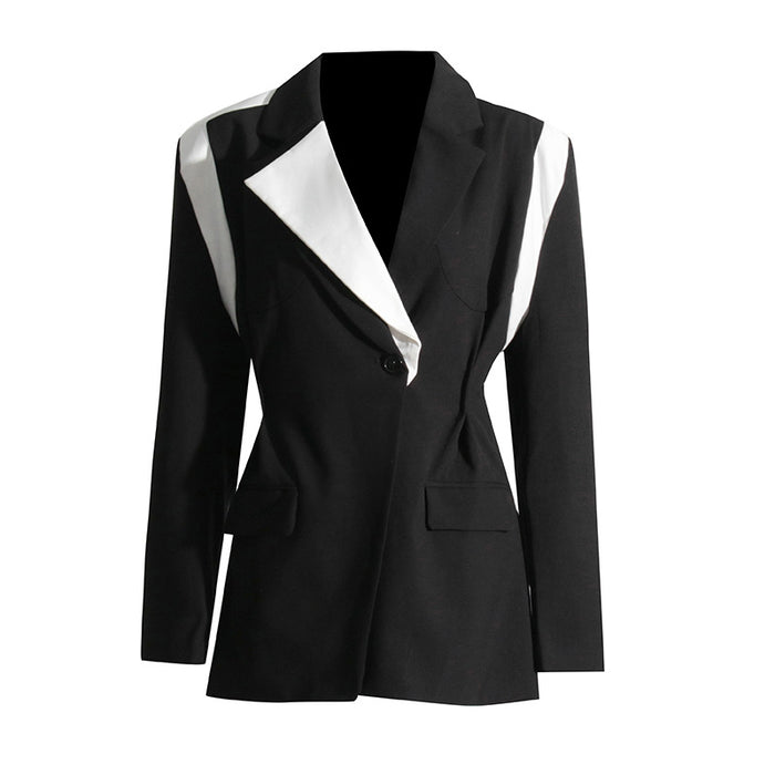 Spring Autumn Korean Dongdaemun Loose Profile Slimming Patchwork Contrast Color Small Blazer for Women