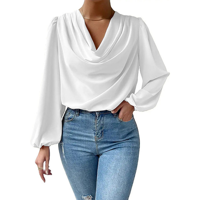 Long Sleeved Shirt Loose Draped V neck Top T shirt Women Clothing