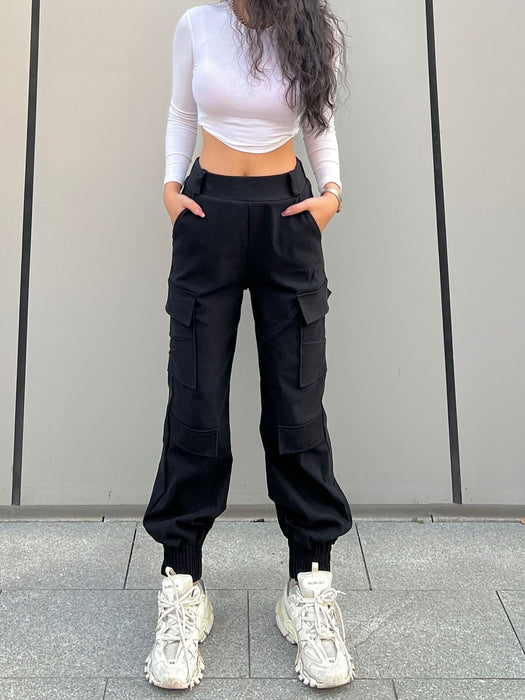 Trendy Cargo Pants High Street Women  Pants Sweatpants Multi Pocket Trousers Loose Street Straight Ankle Tied Trousers