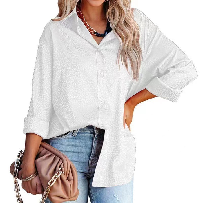 Women Shirt Autumn Comfort Satin Gravel Pattern Long Sleeve Loose Women  Top